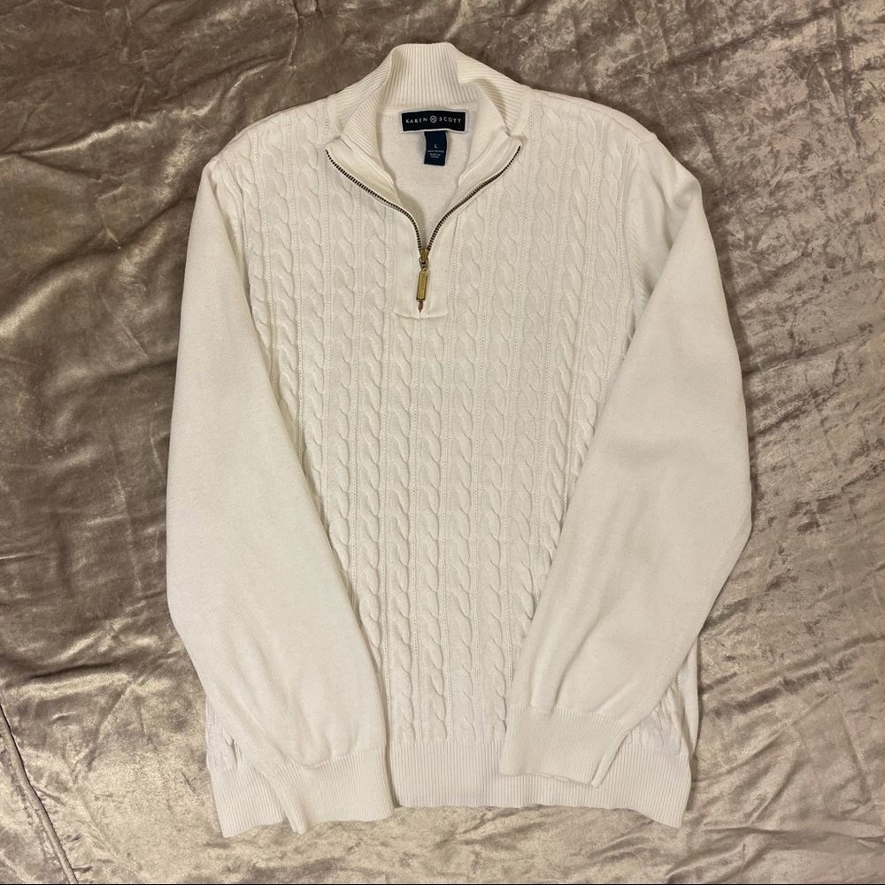 White Collared Sweater with Gold Zipper